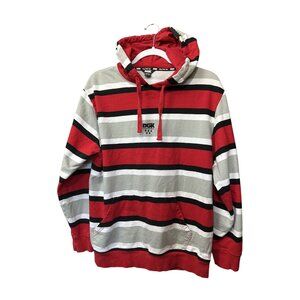 Red & Gray Striped DGK Hoodie With Kangaroo Pocket & Drawstring Hood